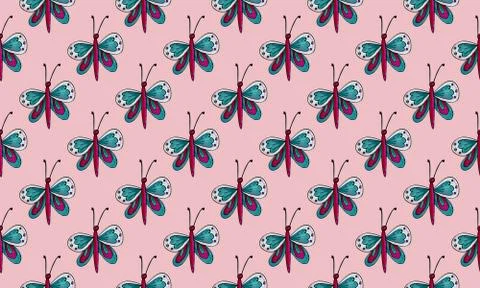 Seamless pattern with hand drawn butterflies Illustrazione stock