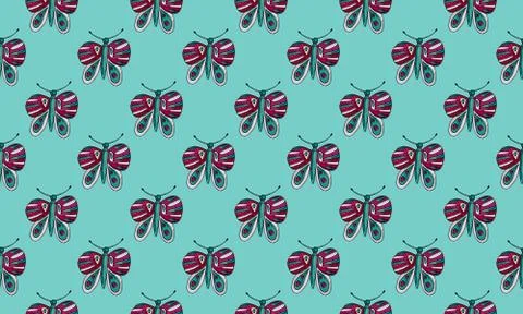 Seamless pattern with hand drawn butterflies Illustrazione stock