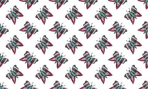 Seamless pattern with hand drawn butterflies Illustrazione stock