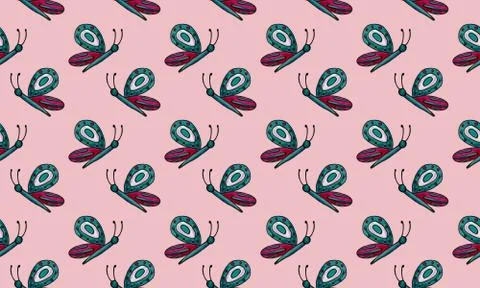 Seamless pattern with hand drawn butterflies Illustrazione stock