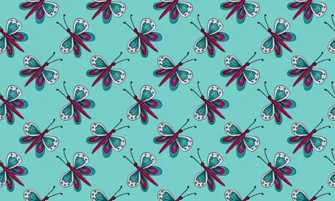 Seamless pattern with hand drawn butterflies Illustrazione stock