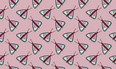 Seamless pattern with hand drawn butterflies Stock Illustration