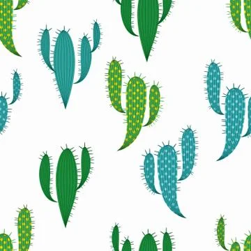 Seamless pattern with hand drawn cactus. Vector Illustration. Stock Illustration