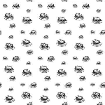 Seamless pattern hand drawn cake. Doodle black sketch. Sign symbol. Decoratio Stock Illustration