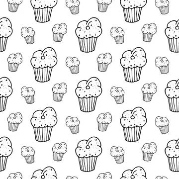 Seamless pattern hand drawn cake. Doodle black sketch. Sign symbol. Decoratio Stock Illustration