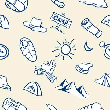 Seamless Pattern Of Hand Drawn Camping Theme Stock Illustration