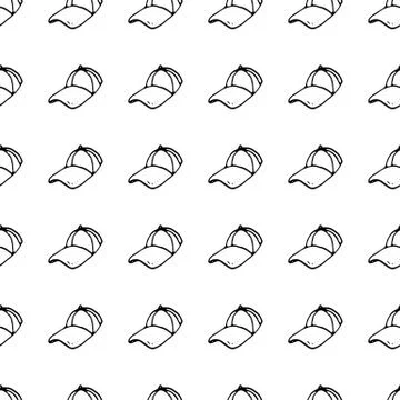 Seamless pattern hand drawn cap. Doodle black sketch. Sign symbol. Decoration Stock Illustration