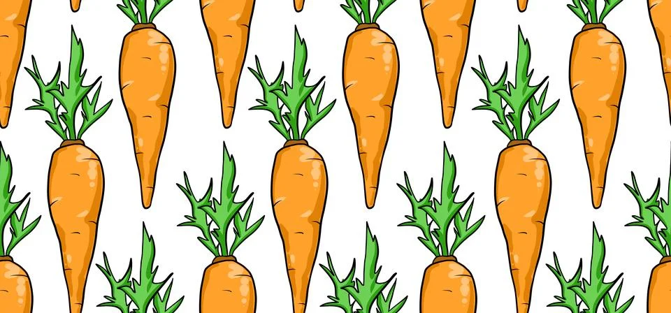 Seamless pattern with hand drawn carrots on white background. Vector Stock Illustration