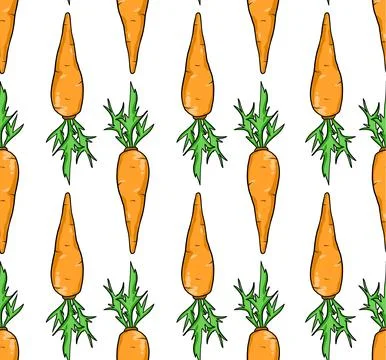 Seamless pattern with hand drawn carrots on white background. Vector Stock Illustration