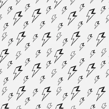 Seamless pattern with hand drawn cartoon thunderbolt shape. Lightning Doodle., Stock Illustration