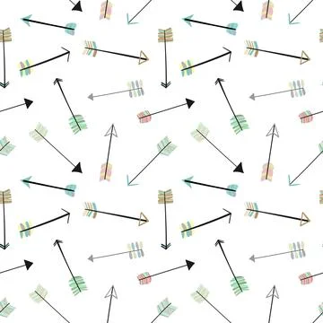 A seamless pattern of hand-drawn cartoon arrows in a Boho style. Vector image Illustrazione stock