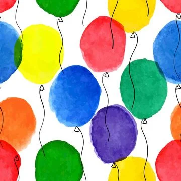 Seamless pattern hand drawn cartoon watercolor balloons symbols of birthday.. 스톡 일러스트