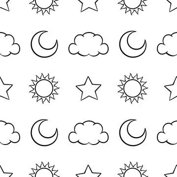 Seamless pattern of hand drawn celestial bodies Stock Illustration
