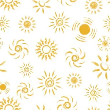 Seamless pattern of Hand drawn chalk Suns Stock Illustration