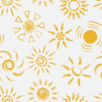 Seamless pattern of Hand drawn chalk Suns Stock Illustration