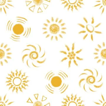 Seamless pattern of Hand drawn chalk Suns Stock Illustration