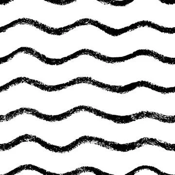 Seamless pattern with hand drawn charcoal waves. Stock Illustration
