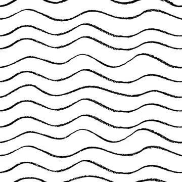 Seamless pattern with hand drawn charcoal waves. Stock Illustration
