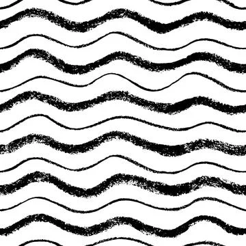 Seamless pattern with hand drawn charcoal waves. Stock Illustration