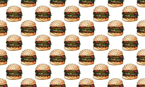 Seamless pattern with hand drawn cheeseburgers Stock Illustration