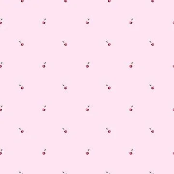 Seamless pattern of hand-drawn cherries on a pink background. cute pattern for Stock Illustration