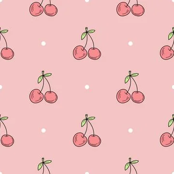 Seamless pattern of hand drawn cherry. Minimalistic seamless pattern Stock Illustration