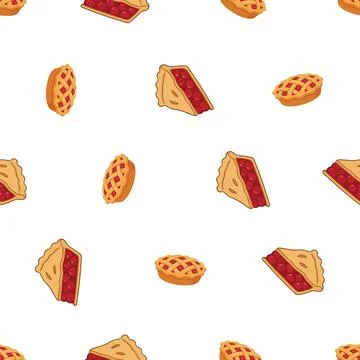 Seamless pattern with hand drawn cherry pies and pastry slices on white bac.. Stock Illustration