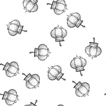 Seamless pattern Hand drawn chinese lantern line art illustration イラスト素材