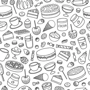 Seamless pattern with hand drawn chocolate desserts. イラスト素材