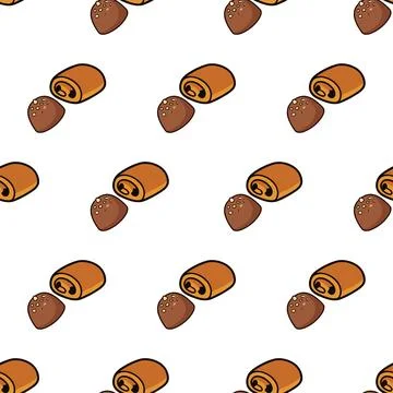 Seamless pattern with hand drawn chocolate croissants and hazelnuts. Stock Illustration