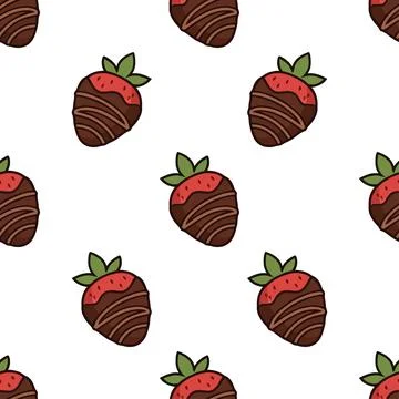 Seamless pattern with hand drawn chocolate covered strawberries. Stock Illustration