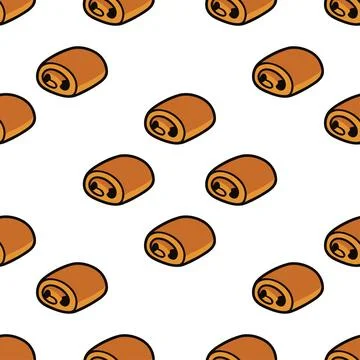 Seamless pattern with hand drawn chocolate croissants on white background. Stock Illustration