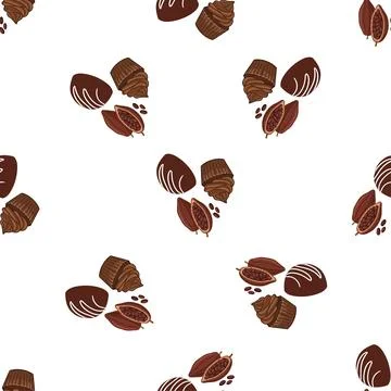 Seamless pattern with hand drawn chocolate truffles and cocoa beans on whit.. Stock Illustration