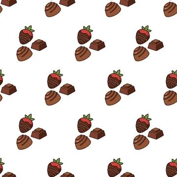 Seamless Pattern of Hand Drawn Chocolate Covered Strawberries and Chocolate.. Stock Illustration