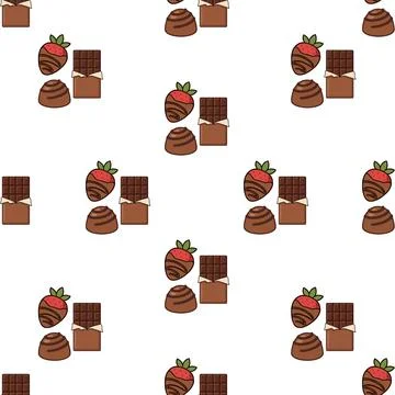 Seamless pattern with hand drawn chocolate covered strawberries and chocola.. Stock Illustration