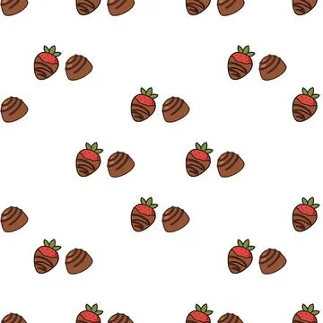 Seamless pattern with hand drawn chocolate covered strawberries and truffle.. Stock Illustration