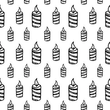 Seamless pattern hand drawn christmas candle. Doodle black sketch. Sign symbo Illustrazione stock