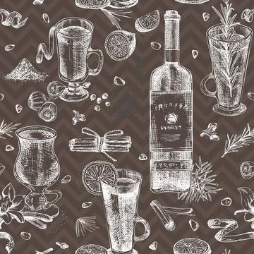 Seamless pattern with hand drawn Christmas winter spices Stock Illustration