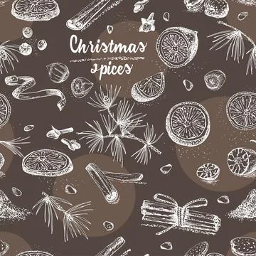 Seamless pattern with hand drawn Christmas winter spices Stock-Illustration