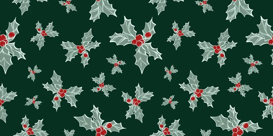 Seamless pattern with hand drawn christmas leaves and branches. Illustration