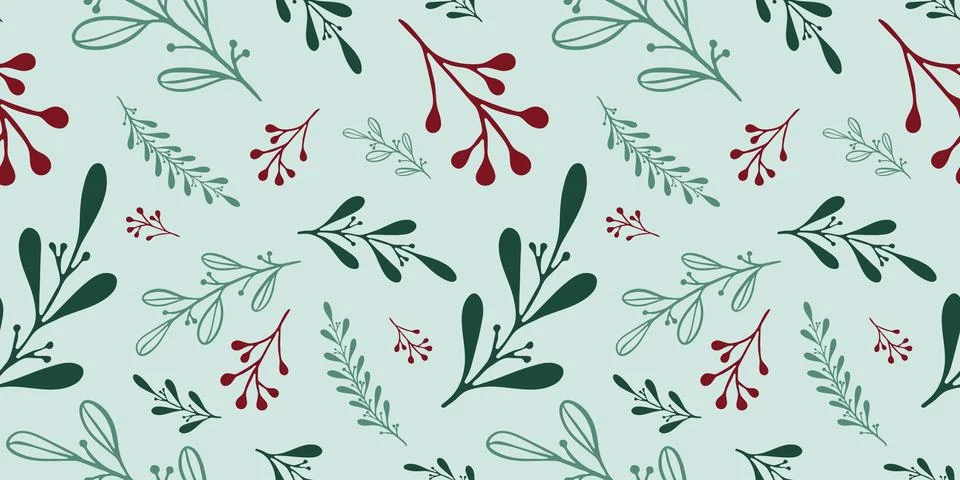 Seamless pattern with hand drawn christmas leaves and branches. Stockillustratie