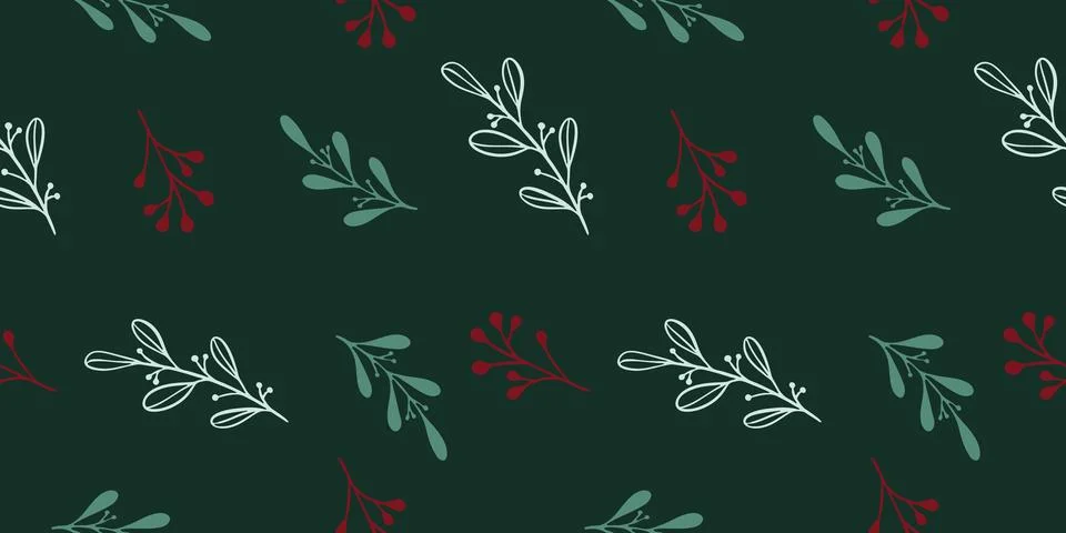 Seamless pattern with hand drawn christmas leaves and branches. Stock Illustration