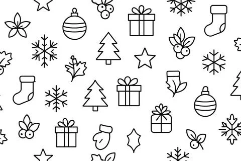 Seamless pattern of hand drawn christmas icons on white background Иллюстрация