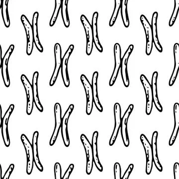 Seamless pattern hand drawn chromosomes. Doodle black sketch. Sign symbol. De Illustrazione stock