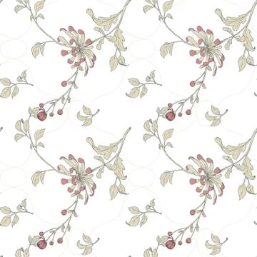 Seamless pattern, hand drawn Chrysanthemum flowers with leaves on white Stock Illustration