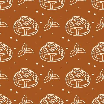 Seamless pattern with hand-drawn cinnamon buns Stock Illustration