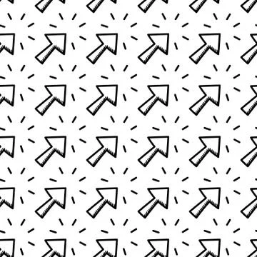 Seamless pattern hand drawn click arrow. Doodle black sketch. Sign symbol. De Stock Illustration