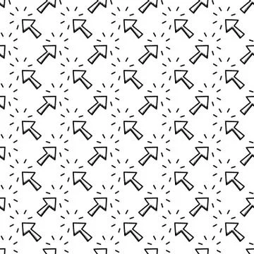 Seamless pattern hand drawn click arrow. Doodle black sketch. Sign symbol. De Stock Illustration