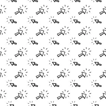 Seamless pattern hand drawn click arrow. Doodle black sketch. Sign symbol. De Illustrazione stock