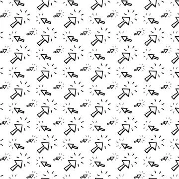 Seamless pattern hand drawn click arrow. Doodle black sketch. Sign symbol. De Stock Illustration